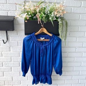 Kenar Royal Blue High Neck 3-Quarter Sleeve Blouse Size Small